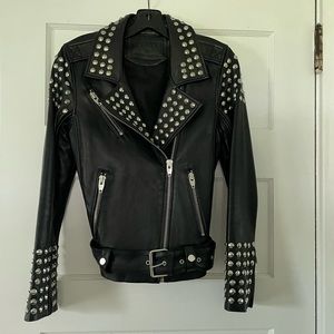 Studded black leather moto jacket